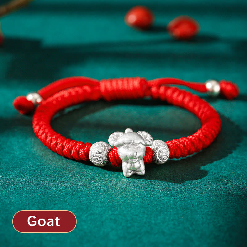 Buddha Stones 999 Sterling Silber Chinesisches Sternzeichen Rotes Seil Glück Handgefertigtes Kinderarmband - Ziege (Armbandgröße 12+4cm) - image 20