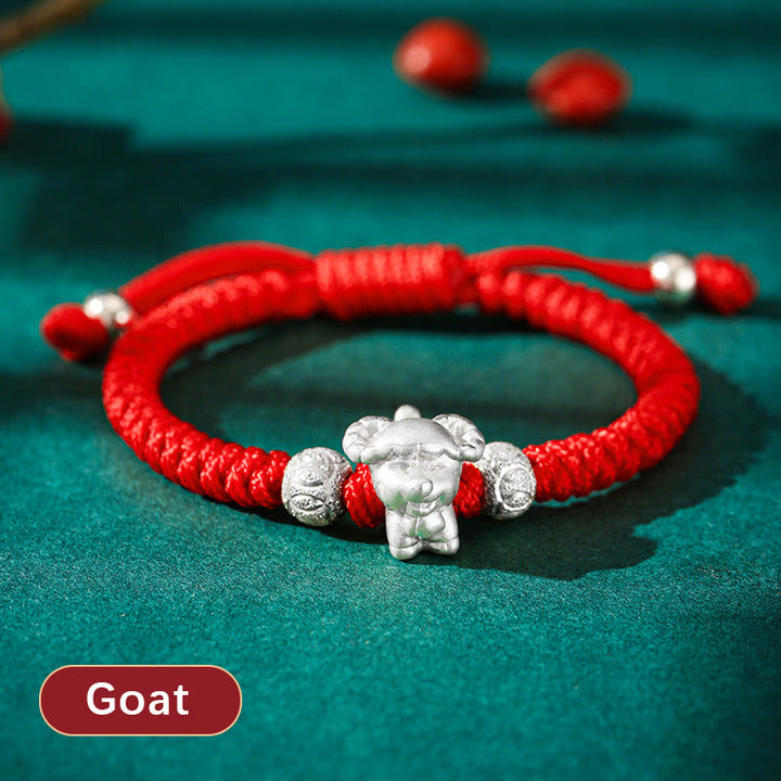 Buddha Stones 999 Sterling Silber Chinesisches Sternzeichen Rotes Seil Glück Handgefertigtes Kinderarmband - Ziege (Armbandgröße 12+4cm) - image 20