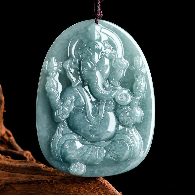 Buddha Stones Natürliche Jade Ganesh Ganpati Elefant Schutz Amulett Halskette Anhänger - GANESH (Schutz ♥ Reflexion) - image 1