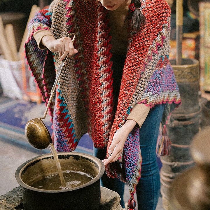 Tibetischer Schal mit Buddha Stones, warmer Umhang, tibetischer Quastenschal - image 8
