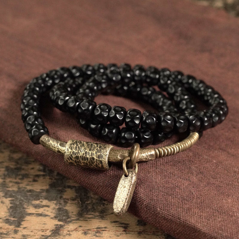 Buddha Stones ​​Retro-Armband aus Kokosnussschale, Messing und Kupfer, dreifach gewickelt - image 1