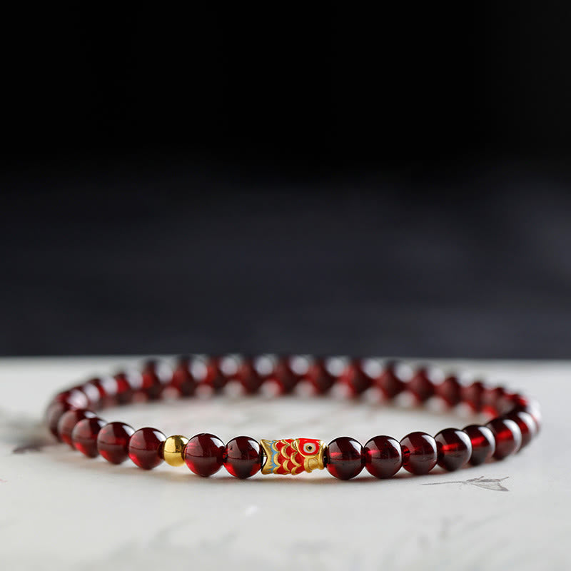 Buddha Stones 999 Gold Koi-Fisch-natürliches Granat-Schutzarmband - image 3