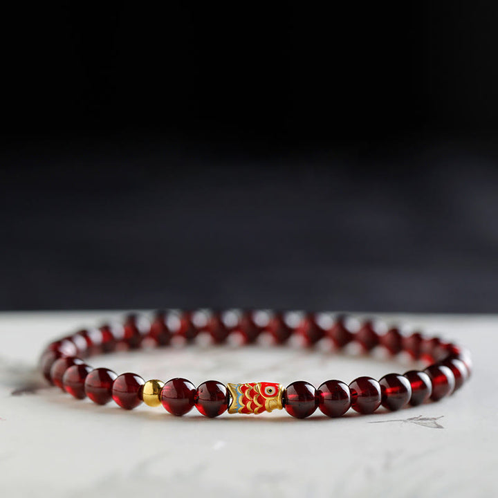 Buddha Stones 999 Gold Koi-Fisch-natürliches Granat-Schutzarmband - image 3