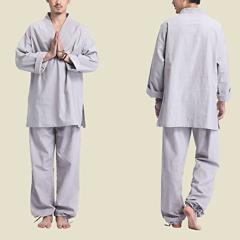 Buddha Stones, Meditation, Gebet, V-Ausschnitt, Design, Baumwollleinen, spirituelle Zen-Praxis, Yoga-Kleidung, Herren-Set - image 12