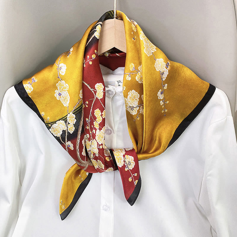 Halstuch mit Buddha Stonesn, pastorale Szene, Heißluftballon, Frühlingsblüten, 100 % Maulbeerseide - image 27