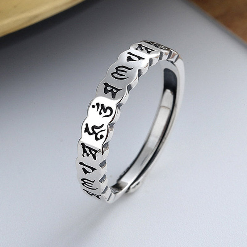 Buddha Stones Ring aus 925er-Sterlingsilber mit sechs wahren Worten und ruhiger Weisheit - Silber - image 0