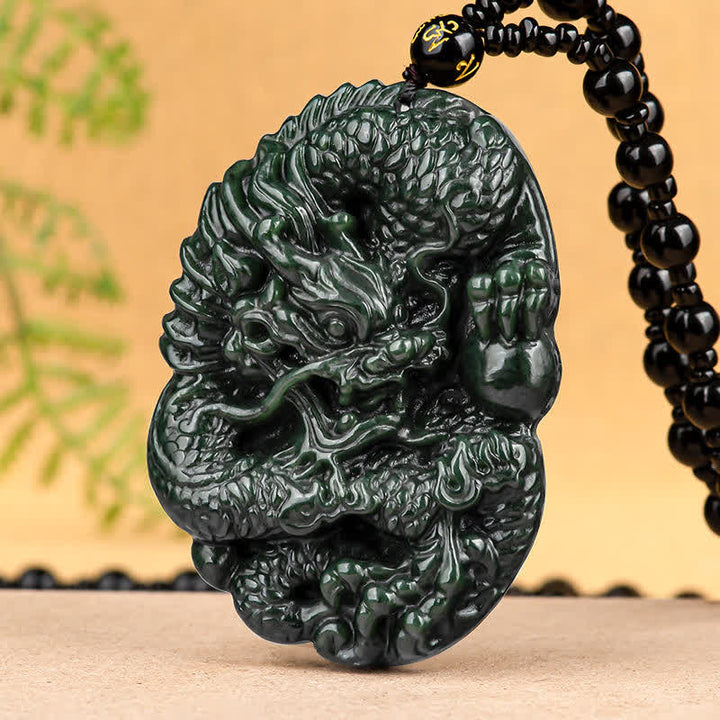 Buddha Stones Hetian Cyan Jade Dragon Success Harmony Halskette Perlenschnur Anhänger - image 8
