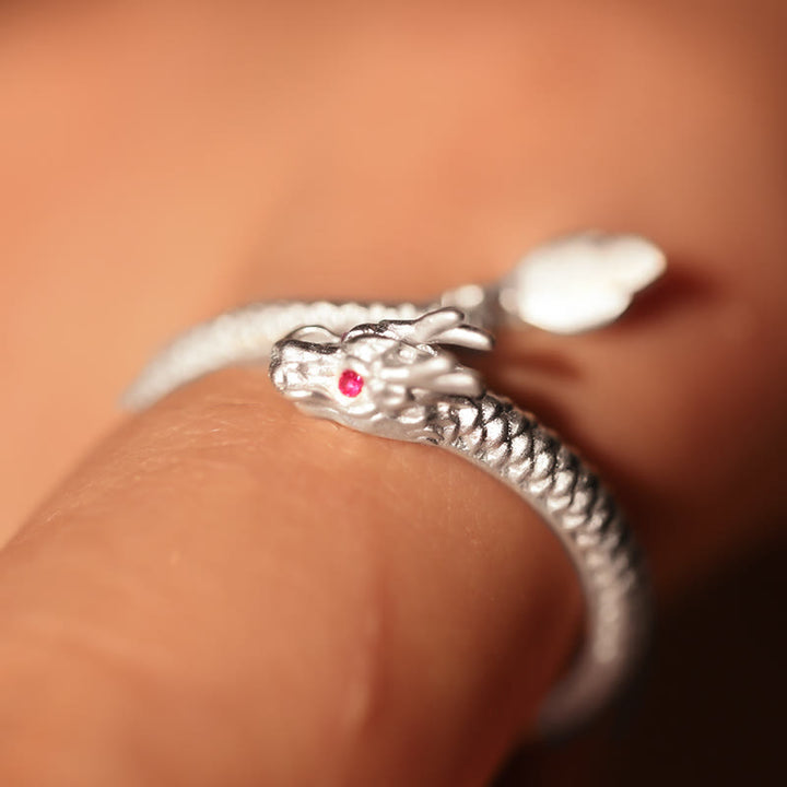 Buddha Stones 925 Sterling Silber Vintage Jahr des Drachen Glück Schutz Stärke verstellbarer Ring - image 15