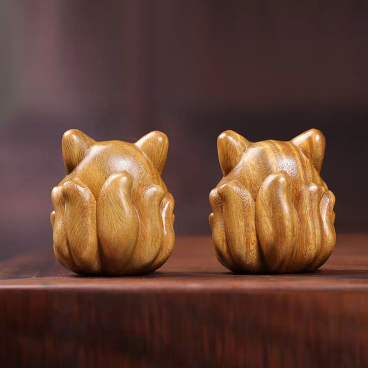 Buddha Stones, Mini-Neunschwänziger Fuchs, Elfenbein, Frucht, Sandelholz, grünes Sandelholz, Segensdekoration