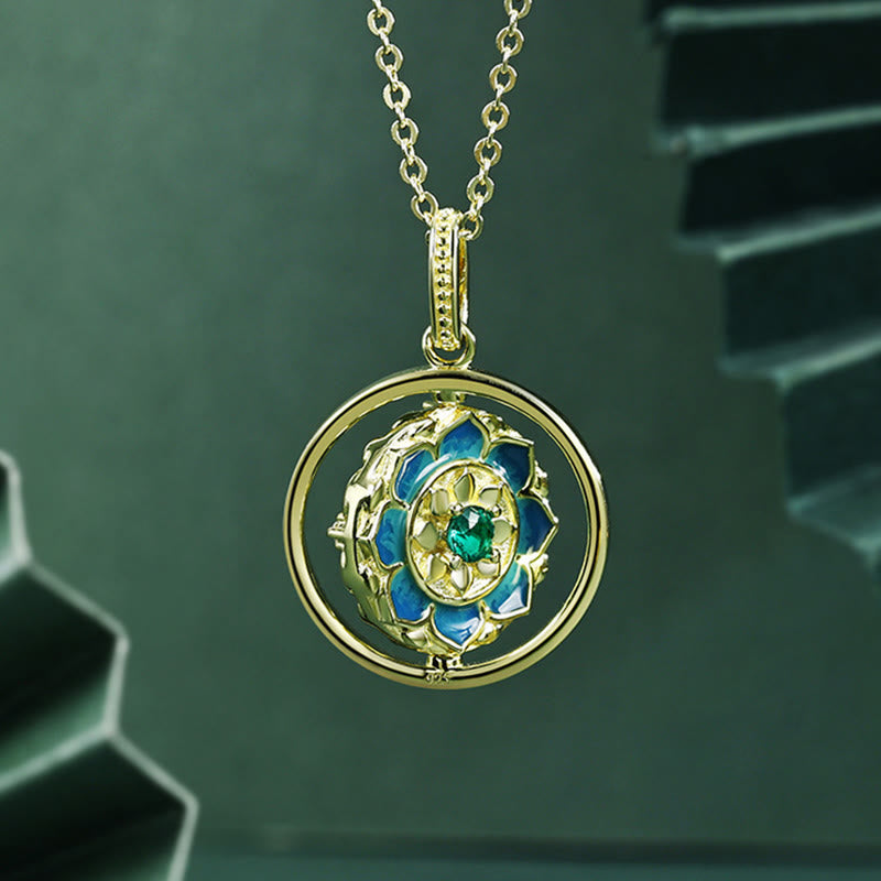 Buddha Stones 925 Sterling Silber Lotusblume Floral Zirkon Erleuchtung drehbarer Halskettenanhänger - image 1