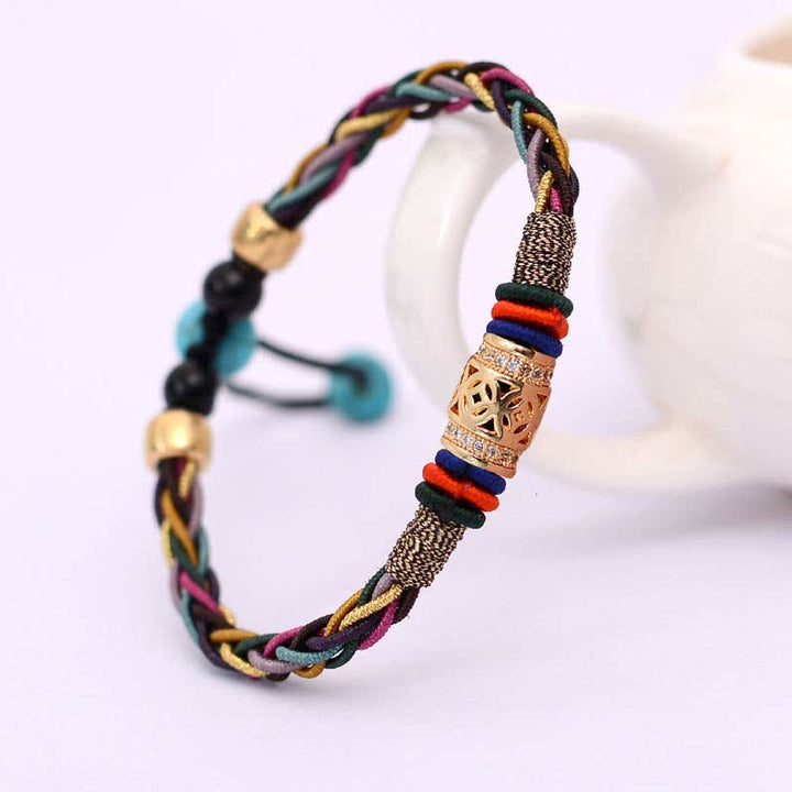 Buddha Stones, tibetisches handgefertigtes Acht-Faden-Knoten-Kupfer-Münzen-Glücks-Gewebe-Schnur-Armband - image 2
