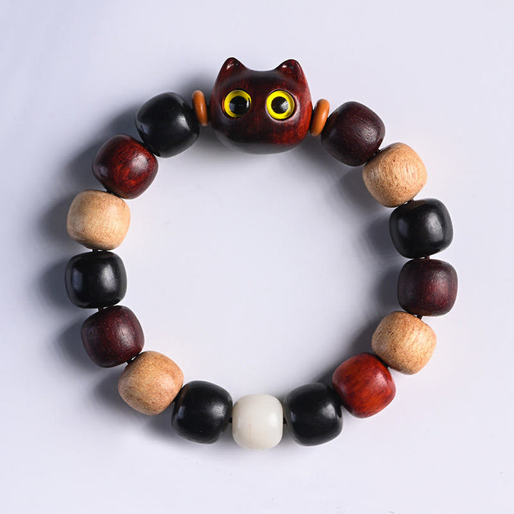Buddha Stones, kleines Blatt, rotes Sandelholz, Ebenholz, niedliche Katze, graviertes Schutzarmband - image 12