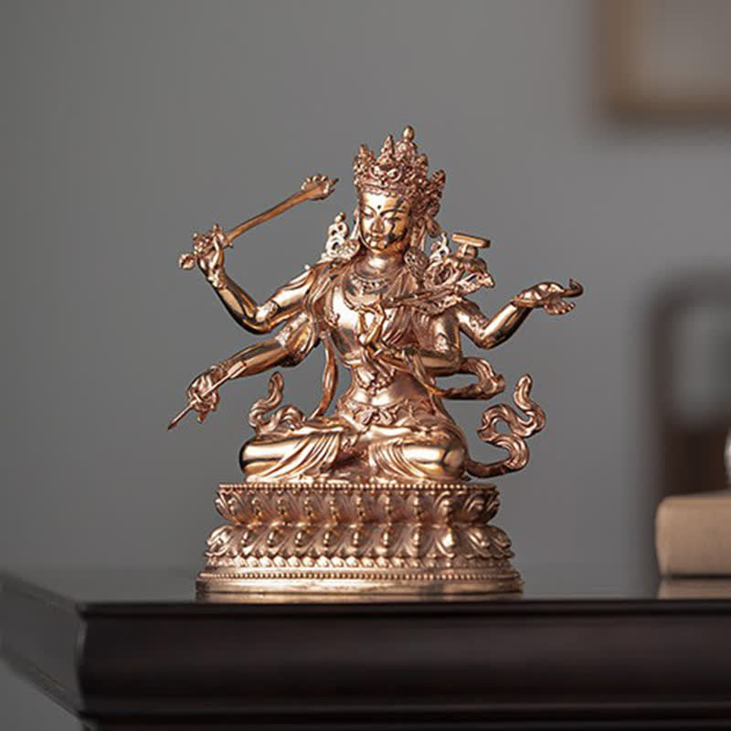 Vierarmige Manjusri Bodhisattva Figur Serenity Kupfer Statue Dekoration - image 2