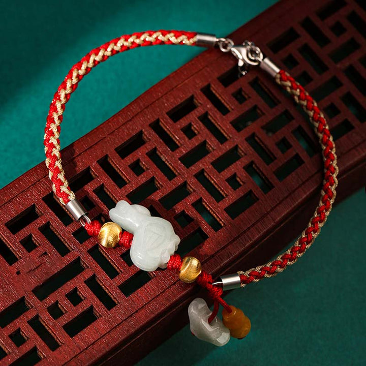 Buddha Stones, chinesisches Sternzeichen, Jade, Wohlstand, rote Schnur, Fußkettchen - Hahn (Armband/Fußkettchen Größe 19,5+4cm) - image 13