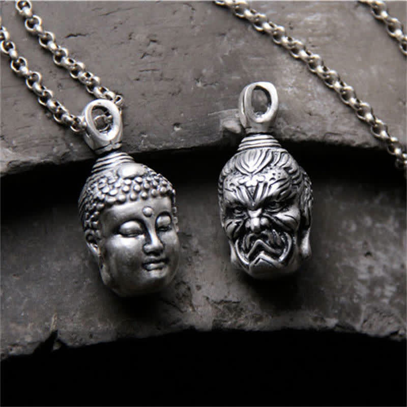 Buddha Stones 999 Sterling Silber Buddha Dämon Gelassenheit Halskette Anhänger - image 1