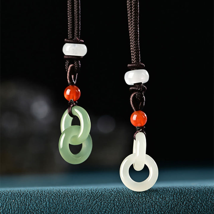 Buddha Stones Natürliche Hetian Cyan Jade Weiß Jade Doppelte Friedensschnalle Erfolg Halskette Anhänger - Hetian Cyan Jade & Hetian White Jade - image 0