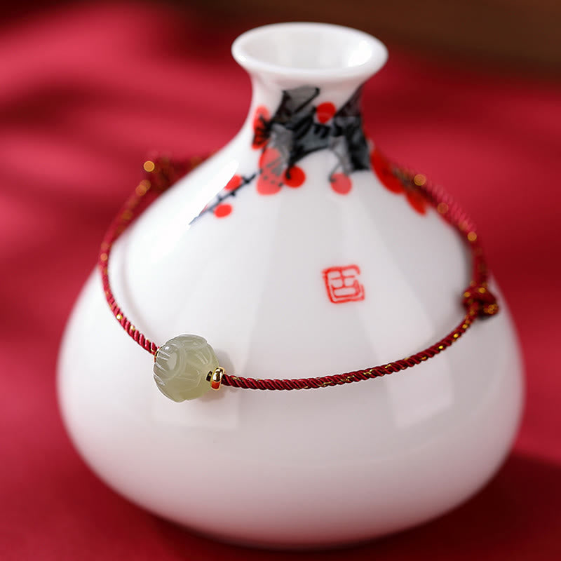 Buddha Stones 925 Sterling Silber vergoldet Hetian Jade Lotus Glück rote Schnur Armband - Großer Jade-Lotus 7*10mm (Armbandgröße 22cm) - image 4