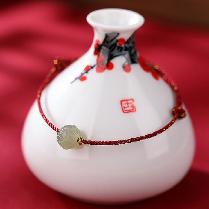 Buddha Stones 925 Sterling Silber vergoldet Hetian Jade Lotus Glück rote Schnur Armband - Großer Jade-Lotus 7*10mm (Armbandgröße 22cm) - image 4