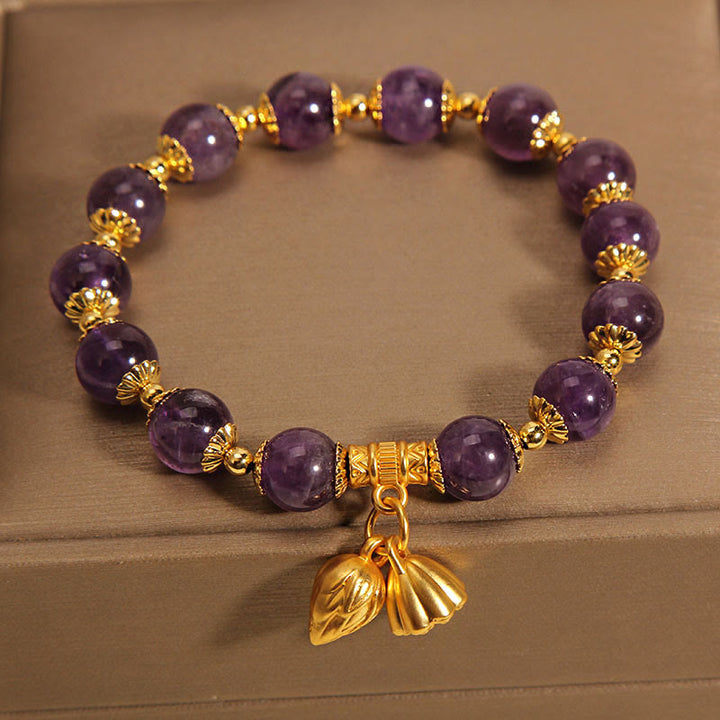 Buddha-Steine, natürliches Amethyst-Lotus-Heilarmband, spirituelles Armband