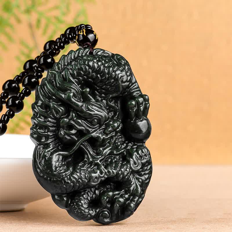 Buddha Stones Hetian Cyan Jade Dragon Success Harmony Halskette Perlenschnur Anhänger - image 6