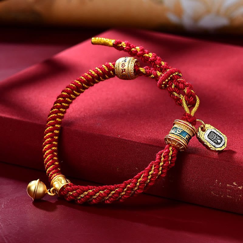 Buddha Stones Tibetisches Om Mani Padme Hum geschnitztes Zakiram-Göttin des Reichtums-Charm-Amulett-Armband - Rotgold (Handgelenkumfang 14–20 cm) - image 5