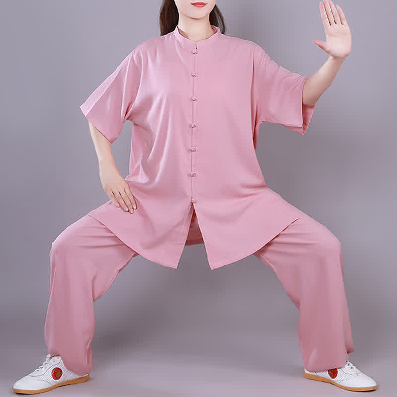 Tai Chi Qigong Meditation Gebet Spirituelle Zen Praxis Unisex Baumwoll-Leinen-Kleidungsset - Rosa - Kurzarm - US14， UK/AU18，EU46 (3XL)  - image 9