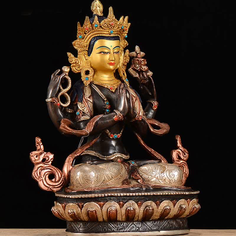 Bodhisattva Chenrezig Vierarmige Avalokitesvara-Schutz-Kupferstatue-Dekoration - image 1