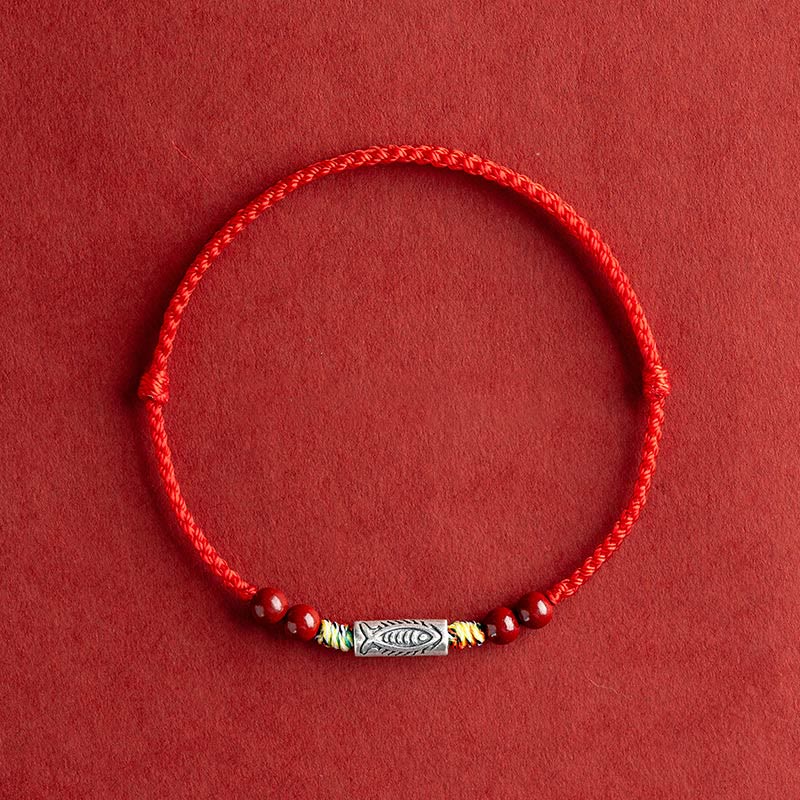 Buddha Stones Handgefertigtes geflochtenes Armband/Fußkettchen aus 925er Sterlingsilber mit Koi-Fisch- und Zinnoberperlen - image 0