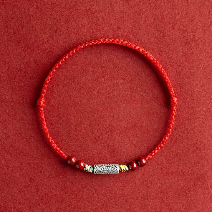 Buddha Stones Handgefertigtes geflochtenes Armband/Fußkettchen aus 925er Sterlingsilber mit Koi-Fisch- und Zinnoberperlen - image 0