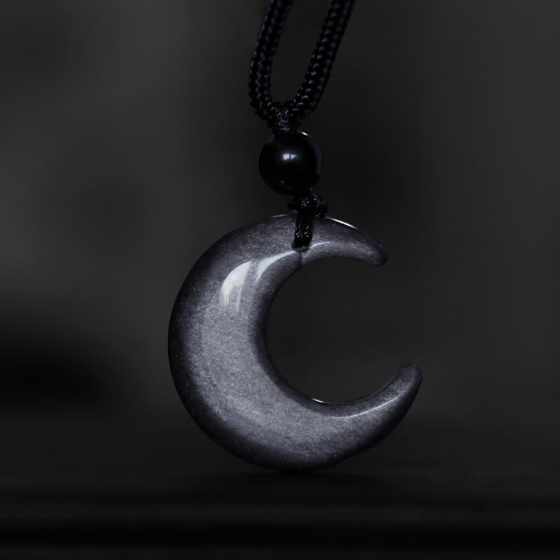 Buddha Stones Natürlicher Silberglanz Obsidian Selenit Kristall Halbmond Yin Yang Paar Schutz Halskette Anhänger - image 4