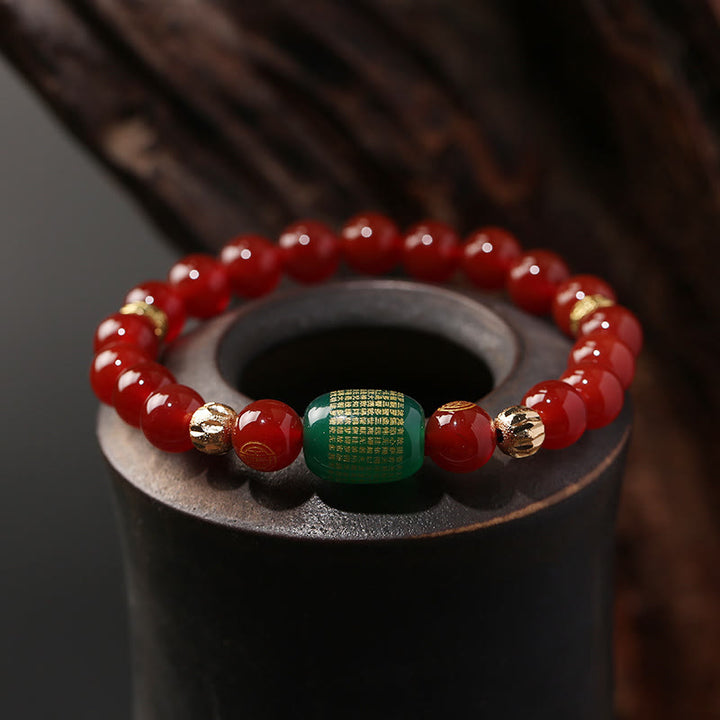 Buddha-Steine, natürlicher roter Achat, grüner Achat, buddhistische Sutras, ruhiges Armband