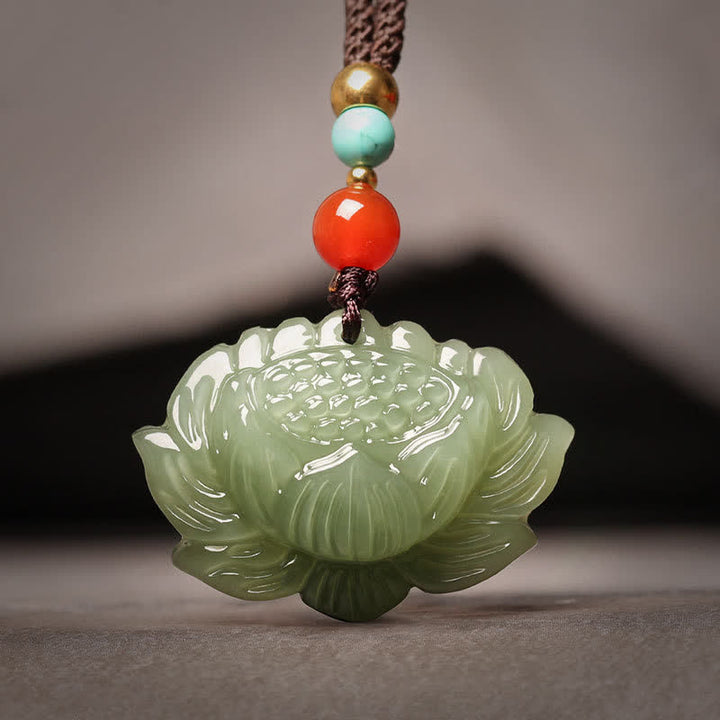 Buddha Stones Hetian Cyan Jade Lotus Flower Success Halskette Anhänger - Hetian Cyan Jade (Erfolg ♥ Heilung) - image 1