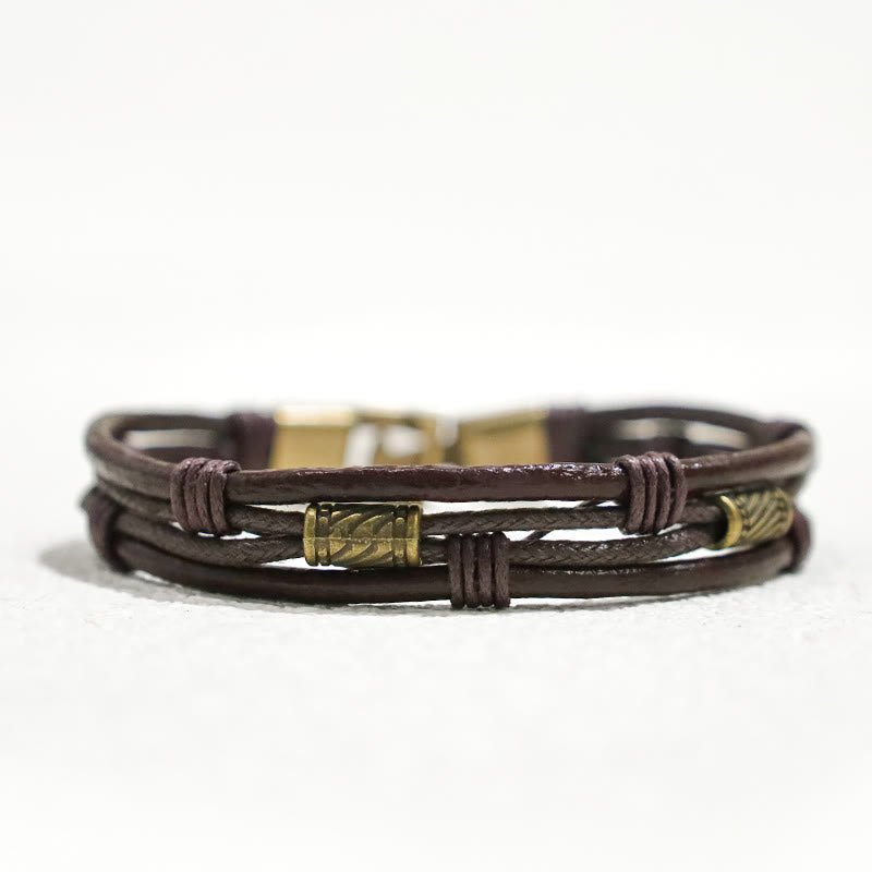 Buddha Stones Vintage Lederarmband, braunes Seil, mehrlagiges Armband - Dunkelbrauner Faden (Handgelenkumfang: 19-21 cm) - image 3
