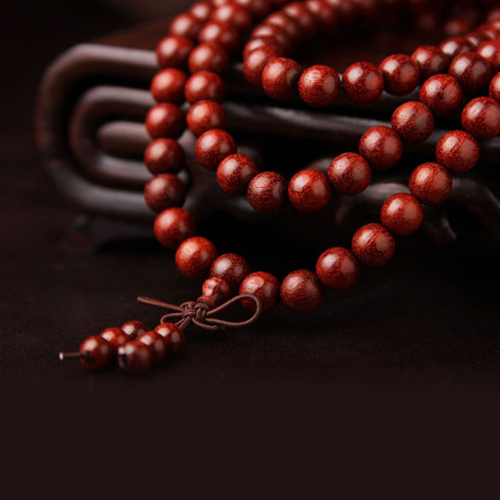 Buddha Stones Tibetisches kleines Blatt rotes Sandelholz 108 Perlen Mala Meditationsarmband