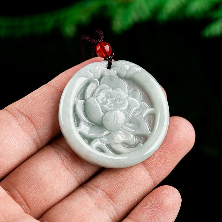 Buddha Stones, natürliche Jade, Lotusblume, geschnitzter Wohlstands-Halskettenanhänger - image 7