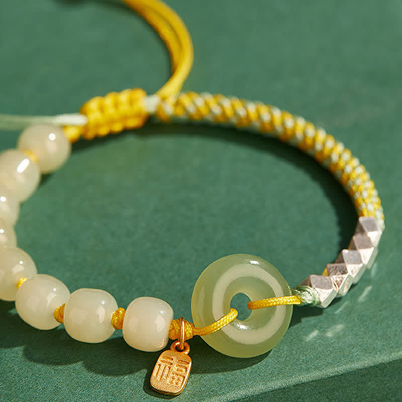 925 Sterling Silber Hetian Jade Peace Schnalle Perlen Glück Glück Charm Armband - image 6