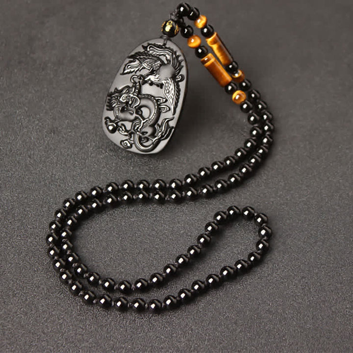 Schwarzer Obsidian Tigerauge Drache Phönix Schutz Perlen Halskette Anhänger - Obsidian Tigerauge Perlenkette - image 12