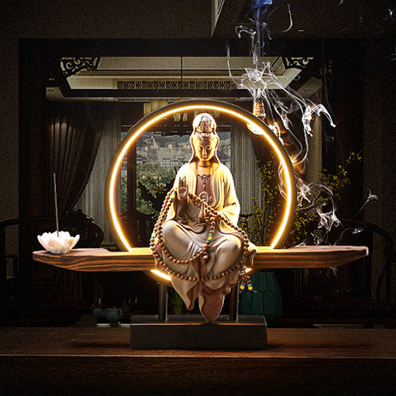 Buddha Stones Buddha Avalokitesvara Keramik Lotus Entspannung Räuchergefäß Dekoration