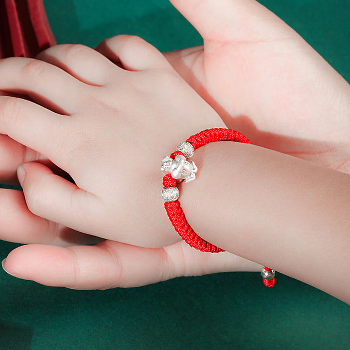 Buddha Stones 999 Sterling Silber Chinesisches Sternzeichen Rotes Seil Glück Handgefertigtes Kinderarmband - image 15