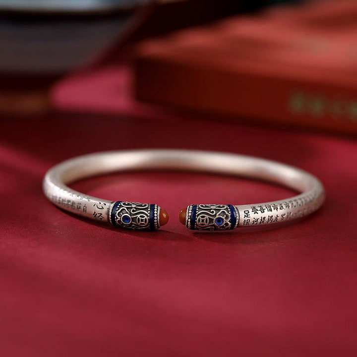 Buddha Stones 999 Sterling Silber Herz Sutra Gravur Roter Achat Schutzarmband Armreif - image 4