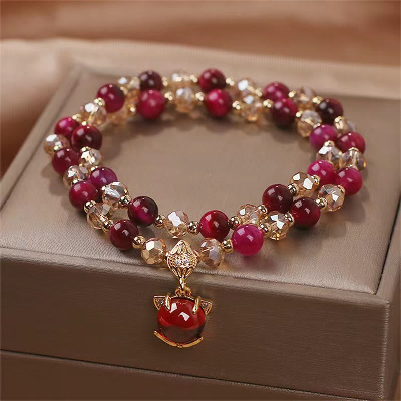 Buddha Stones Rotes Tigerauge-Fuchs-Schutz-Doppelwickelarmband