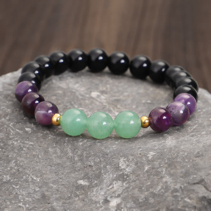 Buddha Stones 108 Mala-Perlen, Amethyst, grüner Aventurin, Lotus, Meditationsarmband