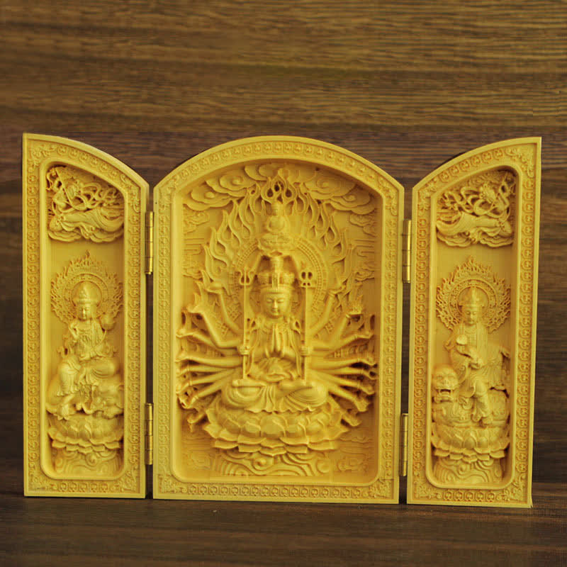 Tausendarmiger Avalokitesvara Kwan Yin Buddha Buchsbaum Reichtum Home Dekoration Altar