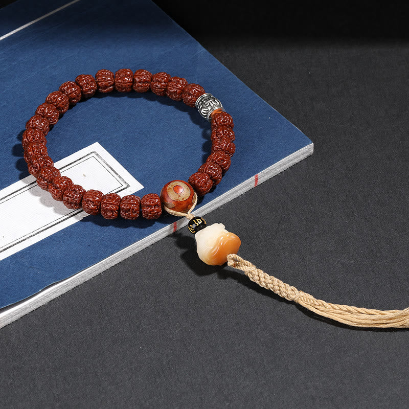 Buddha Steine Tibet Rudraksha Bodhi Samen Dzi Perle Glückskatze Tanzender Löwe Reichtum Armband Handgelenk Mala