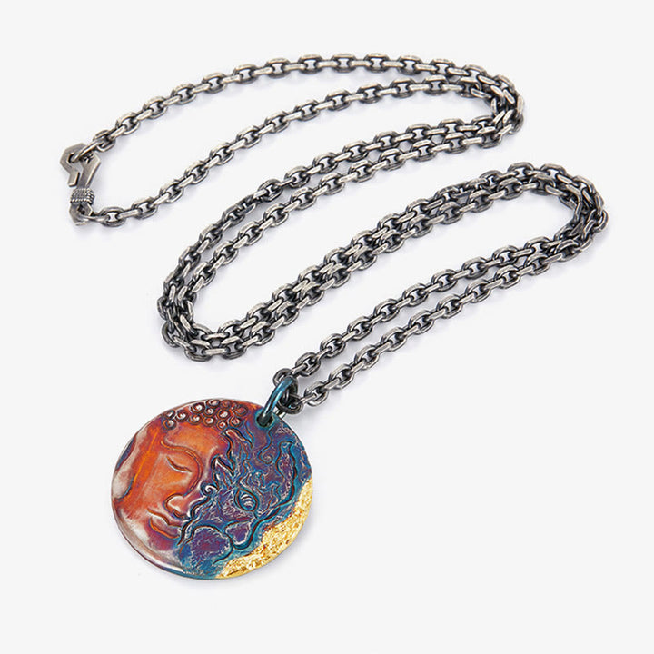 Buddha Stones 999 Sterling Silber 24K Gold Halb Dämon Halb Buddha Mitgefühl Halskette Anhänger - image 11