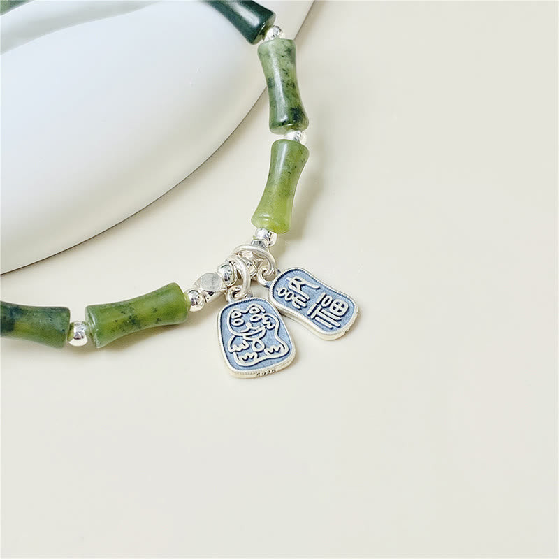 Buddha Stones Armband aus 925er-Sterlingsilber, Bambus-Jade, Glückskatze, Fu-Charakter, Glücksfülle - image 3