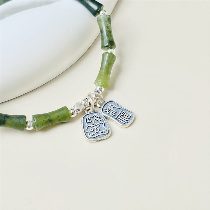 Buddha Stones Armband aus 925er-Sterlingsilber, Bambus-Jade, Glückskatze, Fu-Charakter, Glücksfülle - image 3