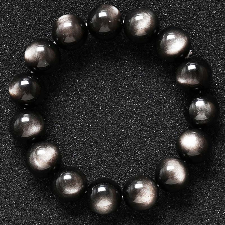 Buddha Stones Natürliches Obsidian-Armband mit silbernem Glanz und beruhigendem Schutz