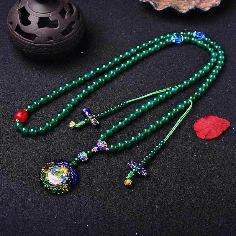 108 Mala-Perlen, natürlicher grüner Achat, Bodhisattva, grüne Tara-Manifestation, Charm-Armband