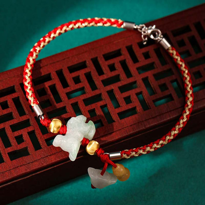 Buddha Stones, chinesisches Sternzeichen, Jade, Wohlstand, rote Schnur, Fußkettchen - Pferd (Armband/Fußkettchen Größe 19,5+4cm) - image 10